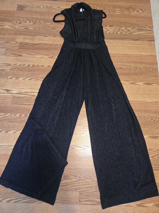 Pants - Black Metallic Tulip Wide-Leg Jumpsuit By Unknown Sz L